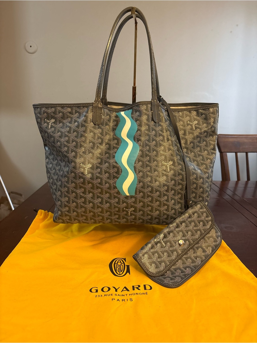 Goyard blue stripe limited Ed. Gray/Black St. Louis Tote with Matching Pochette